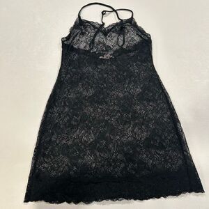 Victoria’s Secret Black Lace Slip Dress Medium Sheer Lingerie Adjustable Straps